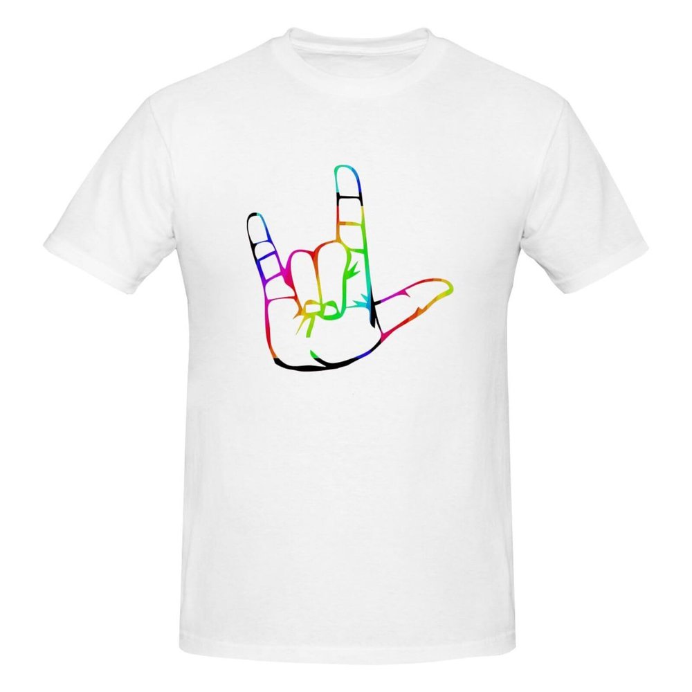 ASL I Love You Sign Language Shirts Men's Crewneck T-Shirts Athletic T Active Short-Sleeve Tops White
