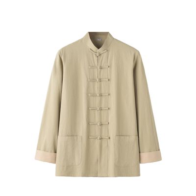 Chinese Style Long Sleeve Tai Chi Cotton And Linen Tang Suit Uniform for Men (khaki, S)