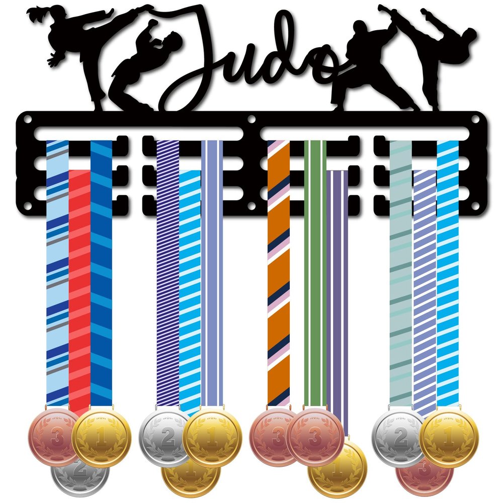 CREATCABIN Judo Medal Holder Medal Hangers Display Rack Sports Metal Hanging Awards Iron Small Mount Decor Awards for Men Women Wall Home Badge Judo Medalist Gift Black 11.4 x 5.1 Inch