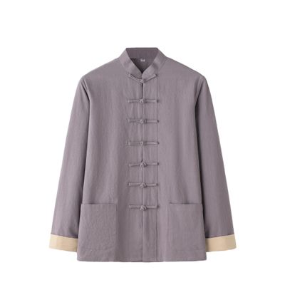 Chinese Style Long Sleeve Tai Chi Cotton And Linen Tang Suit Uniform for Men (grey, XXL)