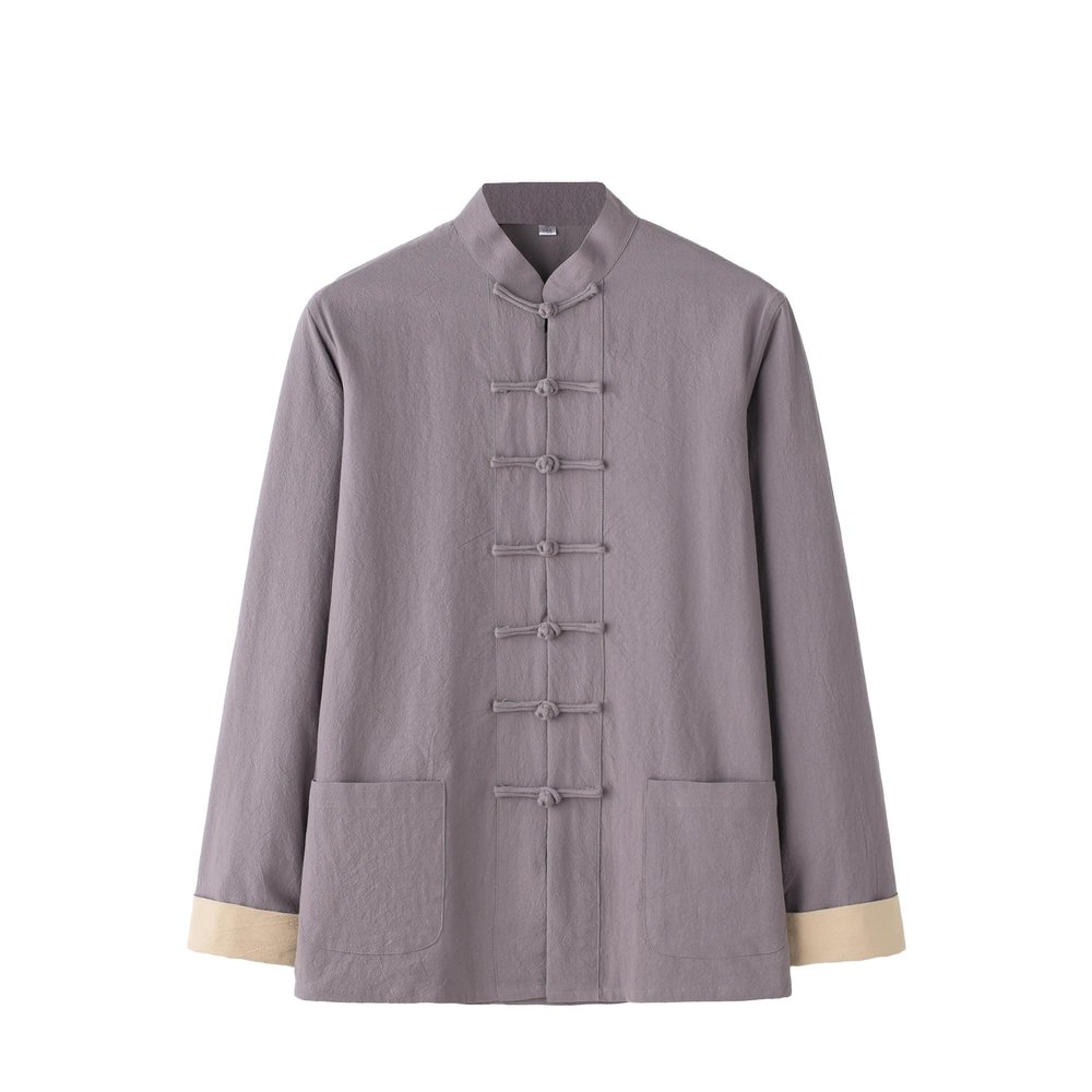 Chinese Style Long Sleeve Tai Chi Cotton And Linen Tang Suit Uniform for Men (grey, XXL)