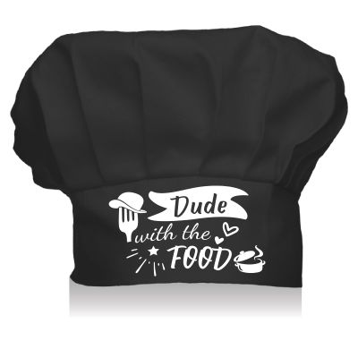 CREATCABIN Chef Hats Cooking Hat Elastic Cotton Kitchen Baker Reusable Adjustable Stretch Chef Gifts for Men Women Adult Grilling Unisex Baking Hibachi-Dude with The Food 9 x 11.8Inch(Black)