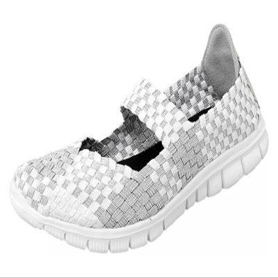 Icegrey Women's Woven Elastic Walking Shoes Flats Slip on Sneakers Comfortable Casual Stretch Shoes White