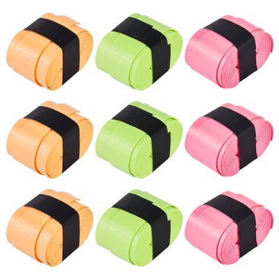 CREATCABIN 9Pcs Overgrip Tennis Racket Grips Pickleball Badminton Racket Grip Tape PU Leather Tacky Over Wrap Fishing Rods for Comfort Anti-Slip Absorbent Sweat Grip 2.5x110cm Pink Orange Green