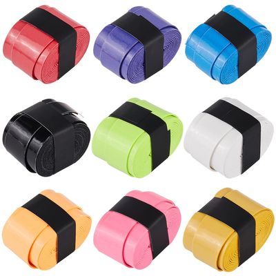 CREATCABIN 9Pcs 9 Colors Racquet Grip Pickleball Overgrip Tennis Badminton Racket Grip Tape PU Leather Tacky Over Wrap Fishing Rods for Comfort Anti-Slip Absorbent Sweat Grip 2.5x110cm