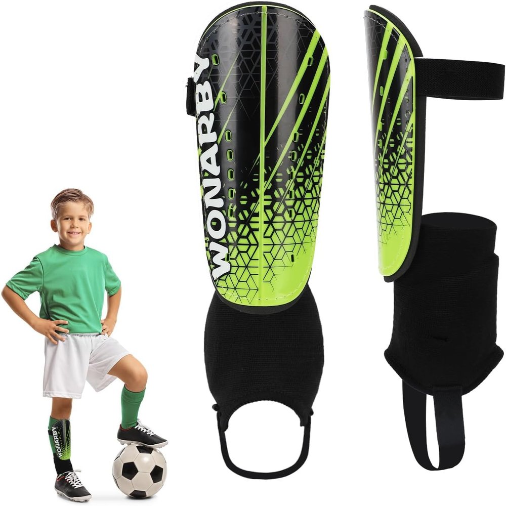 Shin Guards Soccer Youth Kids - Shin Guard for Toddler Boys Girls Teenagers 2-18 Years Old with Ankle Sleeves Protection - Football Shin Pads Equipment with Adjustable Strap - Green,M