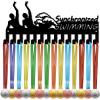 CREATCABIN Synchronized Swimming Medal Holder Hanger Medals Display Rack Black Metal Iron Small Shelf Medal Plaques Hanger Organizer Medal Frame Wall Mounted with 20Hooks for Lanyard Ribbon 11.4x5Inch view 1