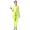 IDOPIP Muslim Swimsuit for Girls Kids Modest Islamic Swimwear Long Sleeve Full Cover Burkini Swimsuits Bathing Suit 3PCS Rash Guard Top Pants Hijab Swimming Outfits Fluorescent Green 3PCS 9-10 Years view 2