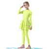 IDOPIP Muslim Swimsuit for Girls Kids Modest Islamic Swimwear Long Sleeve Full Cover Burkini Swimsuits Bathing Suit 3PCS Rash Guard Top Pants Hijab Swimming Outfits Fluorescent Green 3PCS 9-10 Years view 3