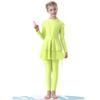 IDOPIP Muslim Swimsuit for Girls Kids Modest Islamic Swimwear Long Sleeve Full Cover Burkini Swimsuits Bathing Suit 3PCS Rash Guard Top Pants Hijab Swimming Outfits Fluorescent Green 3PCS 9-10 Years view 4