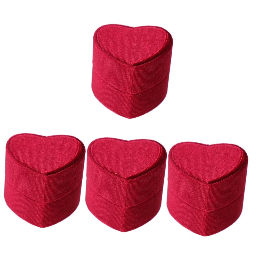 DECHOUS 4pcs Heart-shaped Velour Box Portable Wedding Holder Chic Jewelry Storage for Proposals Elegant Casket Design for Newlyweds and Romantic Events