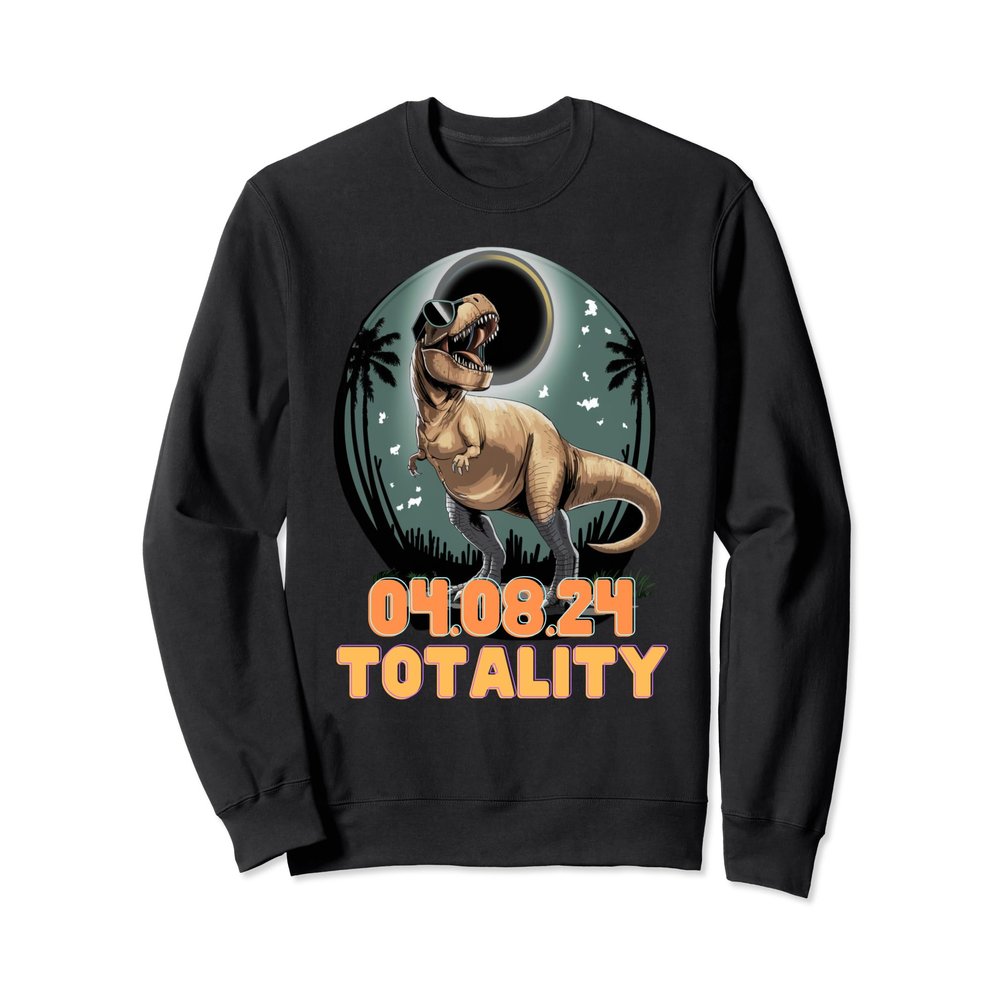 April 8 Total Solar Eclipse Dinosaur For Kids Toddlers Boys Sweatshirt