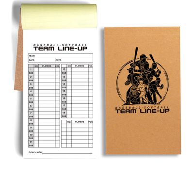 100 Baseball & Softball Lineup Cards, 25 Games with 18 Player Roster Line Up Cards Sheet for Coaches Umpires, School College Game (4-Part Carbon Copies-4.52 x 7.86 Inch)
