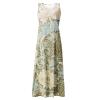 Floral Print Sundress for Women - Sleeveless Beach Long Dress, Round Neck, Cotton Linen, Flowy With Pockets, Swing Dress for Summer, White (3X-Large, 6-Light Blue) view 3