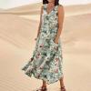 NineFit Basics Women's Dresses Cotton Linen Flowy Casual Dresses with Pockets Round Neck Sleeveless Floral Print Long Dress Maxi Dresses Women Summer Maxie Dresses. for Summer Size 143X-Large,3-Green view 2