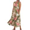 Generic Maxi Dress for Women Floral Print Sleeveless Cotton Linen Dresses with Pockets Casual Beach Flowy Long Dress Tie Dye Maxie Dresses Maxi Dress with Pockets and SleevesLarge,4-Light Brown view 1