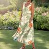 NineFit Basics Maxi Dress for Women Cotton Linen Beach Sleeveless Long Dress Flowy Floral Print Casual Dresses with Pockets Women's Linen Dresses Boho Hawaiian Print Dresses for Women5X-Large,8-Green view 4