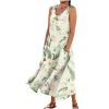 NineFit Basics Sundresses for Women Round Neck Sleeveless Flowy Dresses with Pockets Beach Floral Print Cotton Linen Long Dress Jersey Dress with Sleeves Maxi Pleated Dresses for WomenMedium,6-Green view 1
