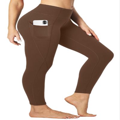 Heathyoga Leggings with Pockets for Women Tummy Control High Waisted Yoga Pants Women Compression Workout Leggings Brown