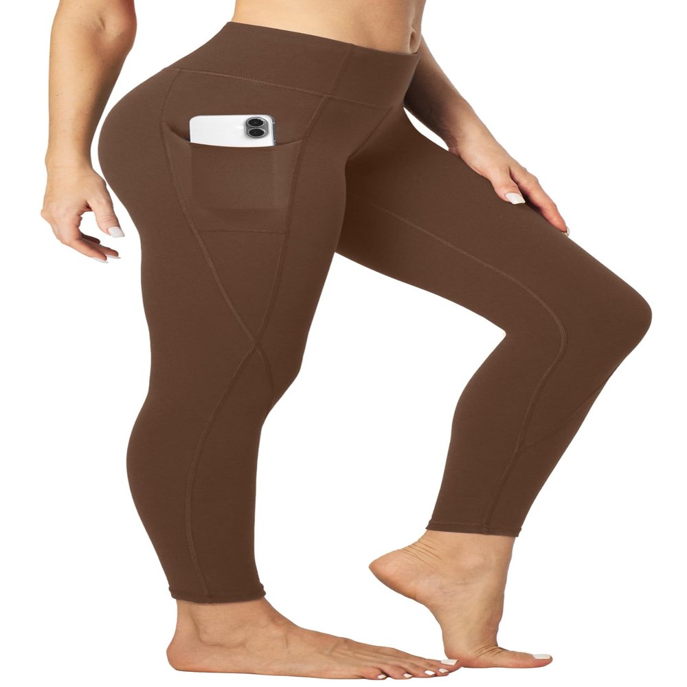 Heathyoga Leggings with Pockets for Women Tummy Control High Waisted Yoga Pants Women Compression Workout Leggings Brown