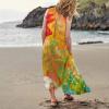 Generic Dresses for Women 2024 Round Neck Sleeveless Beach Long Dress Flowy Cotton Linen Floral Print Dresses with Pockets Easter Maxi Dresses for Women 2023 Misses Maxi DressesXX-Large,6-Orange view 2