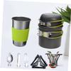 Kisangel Outdoor Camping Cookware Set Lightweight Gas Furnace Pot Set Green Handle for Hiking Picnics and Family Gatherings Essential Cookware Supplies for Cooking Outdoors view 2