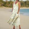 NineFit Basics Summer Dresses for Women 2024 Sleeveless Flowy Beach Dresses with Pockets Cotton Linen Casual Floral Print Long Dress Short Maxi Dress Summer Empire Sleeveless Sundress3X-Large,8-White view 4