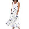 Maxi Dress for Women Floral Print Round Neck Casual With Pockets Sleeveless Cotton Linen Beach Long Plus Size Summer Boho(X-Large,4-Light Purple) view 1