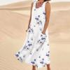 Maxi Dress for Women Floral Print Round Neck Casual With Pockets Sleeveless Cotton Linen Beach Long Plus Size Summer Boho(X-Large,4-Light Purple) view 2