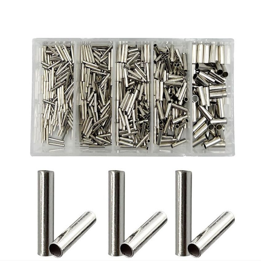 Cuoyuqie 600pcs Single Barrel Crimp Sleeves Copper Fishing Line Tube Tackle Connector