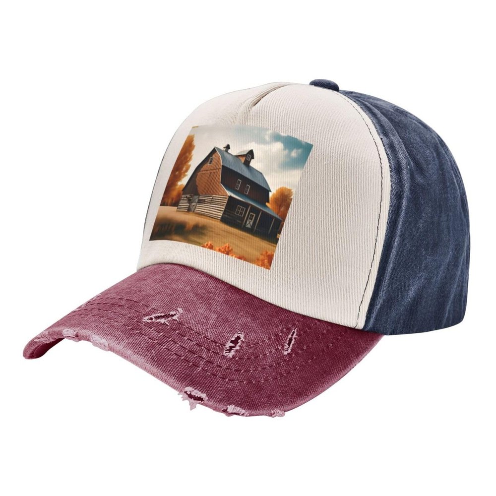 Fall Country Barn Stylish Faded Denim Baseball Cap-Vintage Washed Hat,Adding A Vintage Touch to Your Outfit