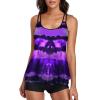 Bathing Suits For Women Over 50 Swim Romper with Built In Bra and Pockets Cute One Piece Swimsuit Curvy Swimsuits For Women Tummy Control Tummy Control Tankini Swimsuits For Women(D-Purple,Medium) view 1