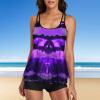 Bathing Suits For Women Over 50 Swim Romper with Built In Bra and Pockets Cute One Piece Swimsuit Curvy Swimsuits For Women Tummy Control Tummy Control Tankini Swimsuits For Women(D-Purple,Medium) view 2