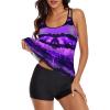 Bathing Suits For Women Over 50 Swim Romper with Built In Bra and Pockets Cute One Piece Swimsuit Curvy Swimsuits For Women Tummy Control Tummy Control Tankini Swimsuits For Women(D-Purple,Medium) view 3