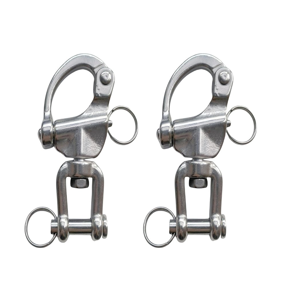 NineFit Basics Marine Grade 316 Stainless Steel Rotary Shackle Hand Pull Spring Buckle Quick Release Shackle for Hoisting and Traction (2Pcs, 2-3/4""(70mm))