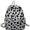 Selena Kawaii Backpack Large Capacity Black and White Cow Print Plush Fuzzy Cute Aesthetic Backpack (Black&White(no Accessories)) view 1