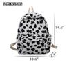 Selena Kawaii Backpack Large Capacity Black and White Cow Print Plush Fuzzy Cute Aesthetic Backpack (Black&White(no Accessories)) view 4