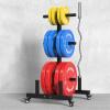 ARCVOX Vertical Barbell Storage Rack with 4 Bar Holder, Movable Weightlifting Equipment Rack, Gym Rack Barbell Organizer, Weight Plate Rack with 3 Shelves