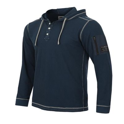 ZIMEGO Mens Waffle Pullover Hoodie - Long Sleeve Thermal Sweatshirt for Men, Navy, XX-Large