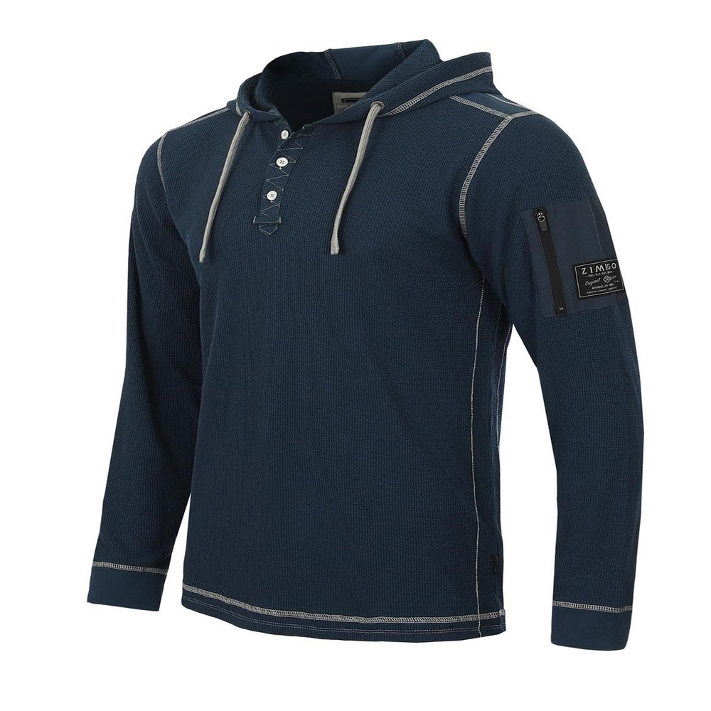 ZIMEGO Mens Waffle Pullover Hoodie - Long Sleeve Thermal Sweatshirt for Men, Navy, XX-Large