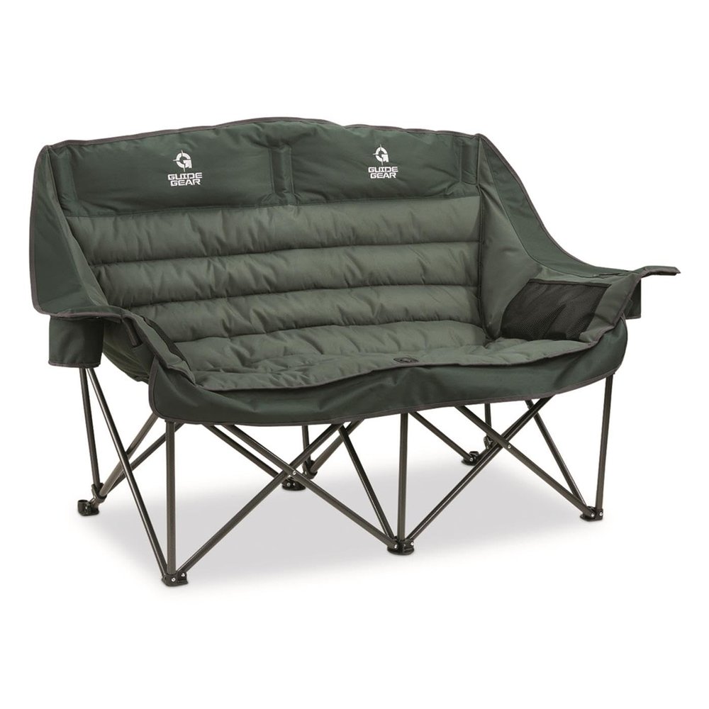 Guide Gear Oversized XL Padded Camping Sofa, Portable, Folding, Large Camp Lounge Couch for Outdoor, Adults, Men and Women, Heavy-Duty 600-lb. Capacity, with Cup Holder Green