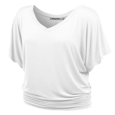 Lock and Love LL WT1038 Womens Casual V Neck Short Sleeve Dolman Top XXXXL White