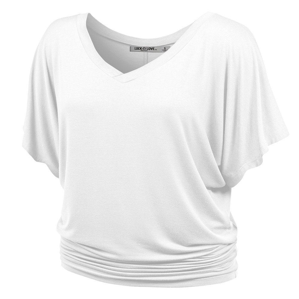 Lock and Love LL WT1038 Womens Casual V Neck Short Sleeve Dolman Top XXXXL White