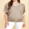 Lock and Love LL WT1038 Womens Casual V Neck Short Sleeve Dolman Top XXXXXL Taupe view 2