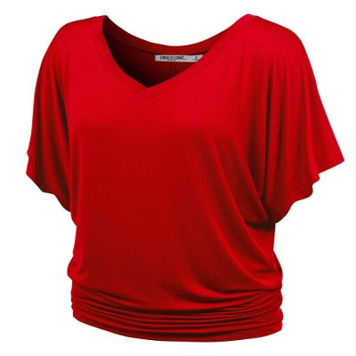 LL WT1038 Womens Casual V Neck Short Sleeve Dolman Top XS RED