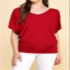 LL WT1038 Womens Casual V Neck Short Sleeve Dolman Top XS RED view 2