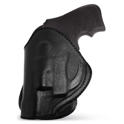 Black OWB Leather Revolver Holster Left Hand. Fit for Revolvers 38 J Frame, Ruger LCR, S&W, M&P, Bodyguard BG38, Taurus 85. Leather Holsters for Revolvers - Maxx Carry