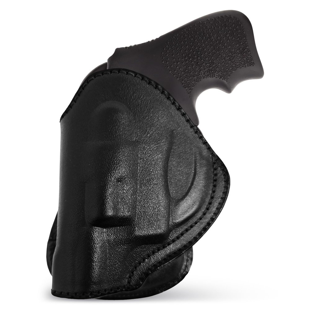 Black OWB Leather Revolver Holster Left Hand. Fit for Revolvers 38 J Frame, Ruger LCR, S&W, M&P, Bodyguard BG38, Taurus 85. Leather Holsters for Revolvers - Maxx Carry