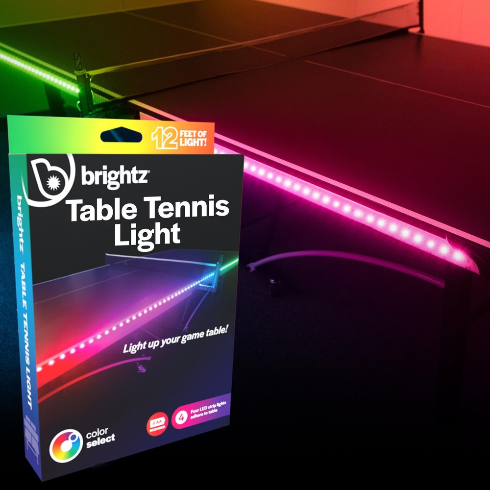 Brightz LED Ping Pong Table Light - Glow in the Dark Ping Pong Accessories - LED Strip Light for Tennis Table - Perfect Fathers Day Stocking Stuffer - Supplements Paddle & Balls