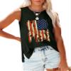 4th of July Tops for Women Plus Size Loose Fit Round Neck Basic T Shirts Side Split Black XXL view 1